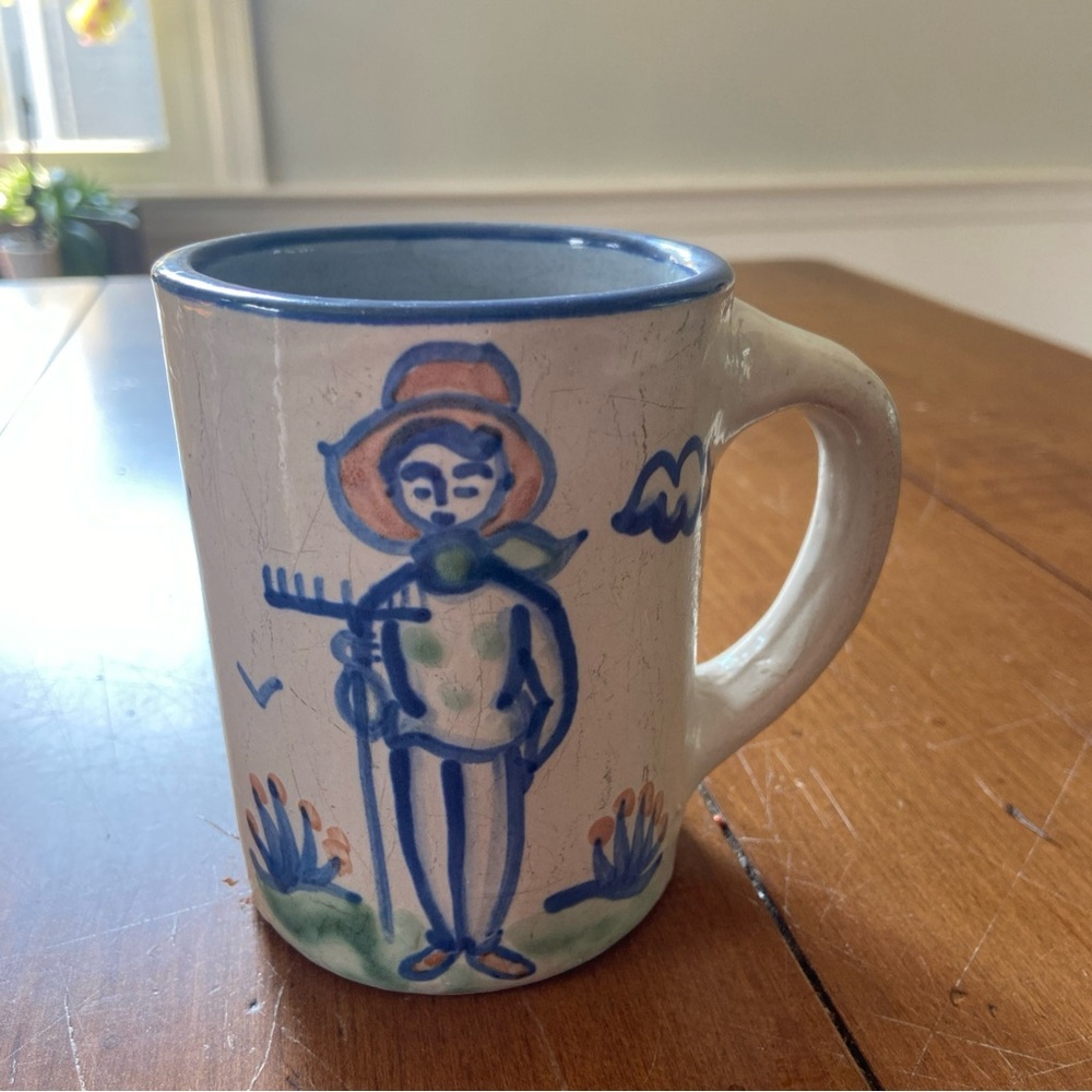 M.A Hadley Hand-Painted Pottery  Mug with Farmer  Design Vintage
